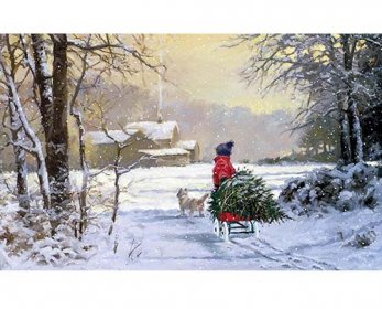 Artists Christmas boy-and-dog-with-a-chrismas-tree-on-a-sleigh-snow-winter-painting-ok.jpg